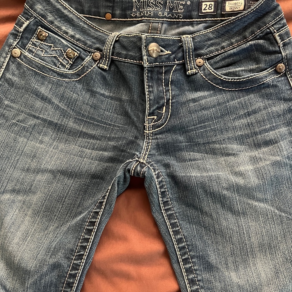Miss Me Faded Blue Skinny Jeans with Contrast Stitching